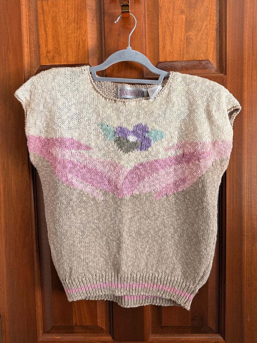VINTAGE Worthington L Ramie Cotton Floral Sweater Vest 90s Cottagecore